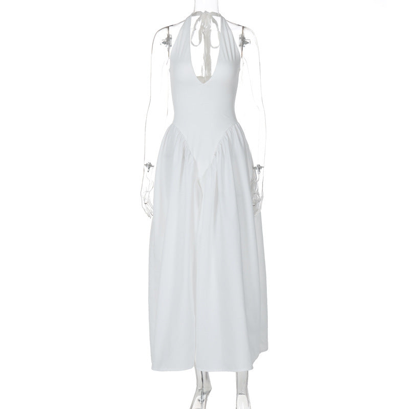 Halter Elegant Large Swing Skirt Dress Women's Clothing