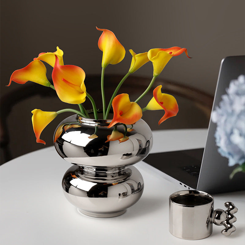 Donut Vase Ceramic Silver Plated Mirror