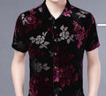 Short Sleeve Hollow Men's Shirt Flocking Embroidered Shirt