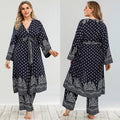 Plus Size Women Autumn Casual Loose V-Neck Coat Pants Suit