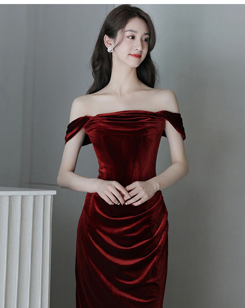 Velvet Niche Fishtail Bride Wedding Engagement Dress