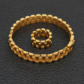 10mm Wristband Link Bracelet And 10mm 8-12 Adjustable Size Ring Stainless Steel Silver Gold Color Bracelets/Rings Set