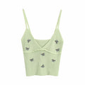 Women Fashion Butterfly Embroidery Cropped Knitted Blouses Vintage