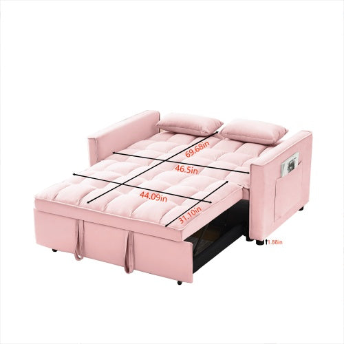 Modern Velvet Loveseat Futon Sofa Couch W Pullout Bed,Small Love Seat Lounge Sofa W Reclining Backrest,Toss Pillows, Pockets,Furniture For Living Room,3 In 1 Convertible Sleeper Sofa Bed