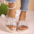 Plus Size Rhinestone Platform Slippers Casual Round Toe Canvas Sandals