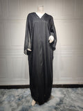 Muslim Abaya Fashion Dress Black Robe Shiny Figured Cloth Robe Two-piece Set