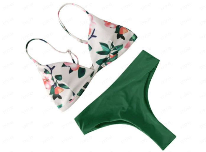 Solid Color Printing Bikini Beach Swimsuit