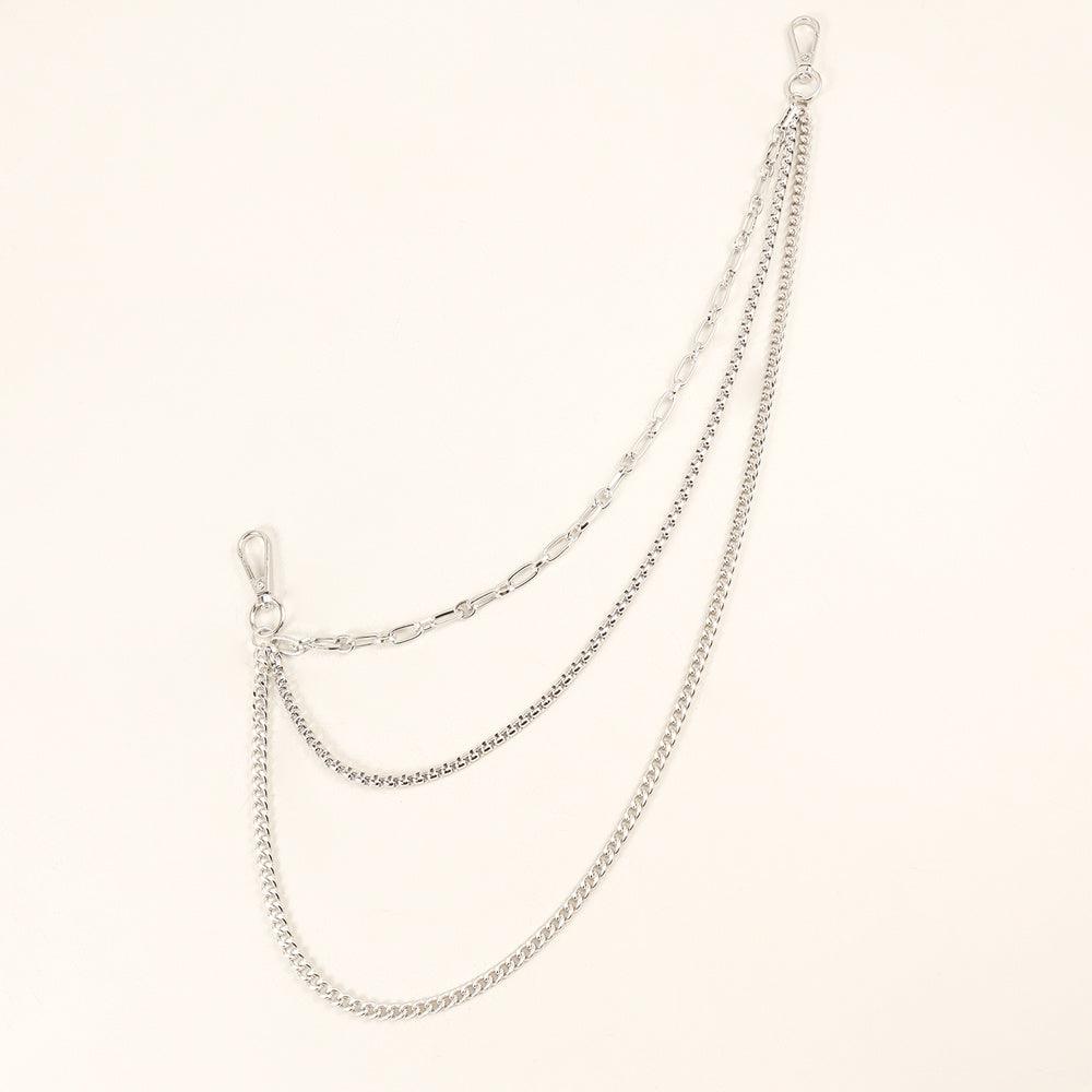 New European And American Style Pants Chain Men And Women Three-layer Silver Personality Chain With Jeans Punk Hip Hop Accessories