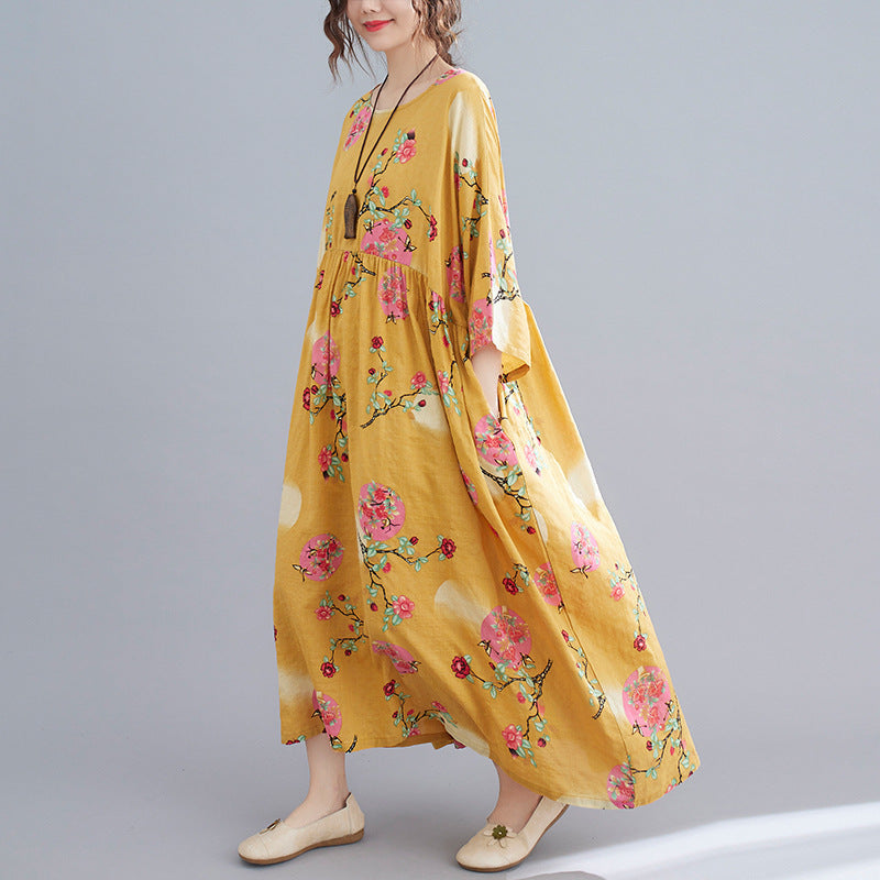 Cotton And Linen Loose Plus Size Dress Women