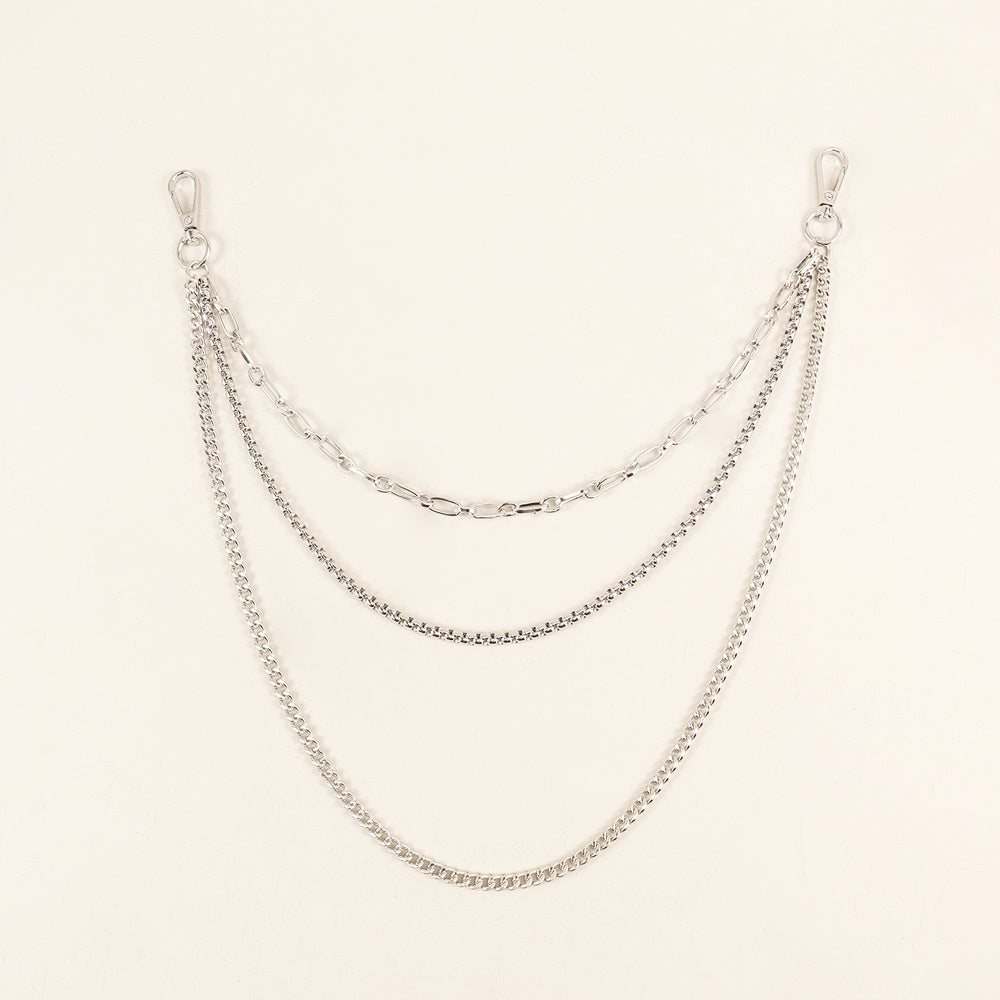 New European And American Style Pants Chain Men And Women Three-layer Silver Personality Chain With Jeans Punk Hip Hop Accessories