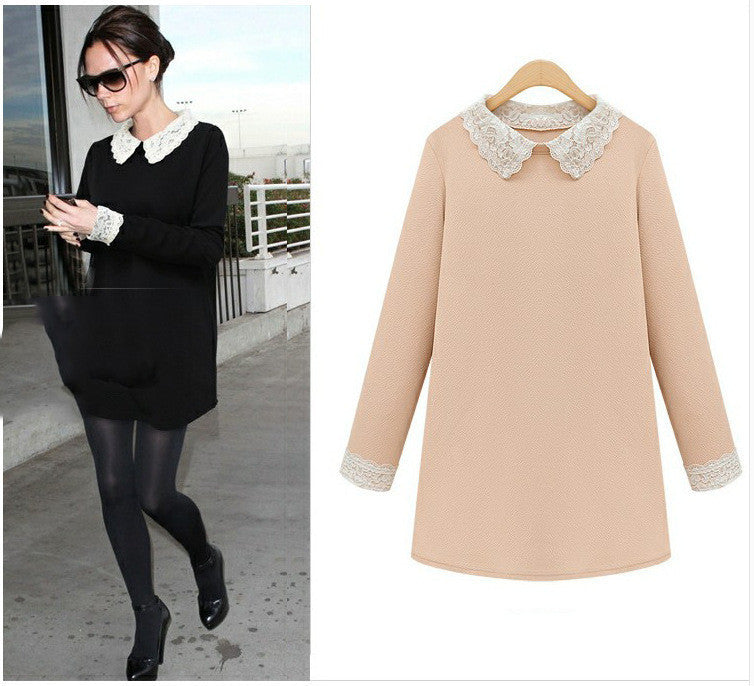 Lace collar plus size dress
