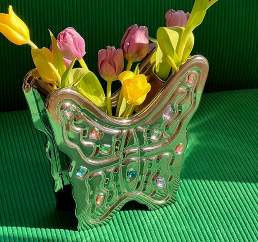 Silver Electroplated Aromatherapy Diffuse Butterfly Flower Arrangement Vase