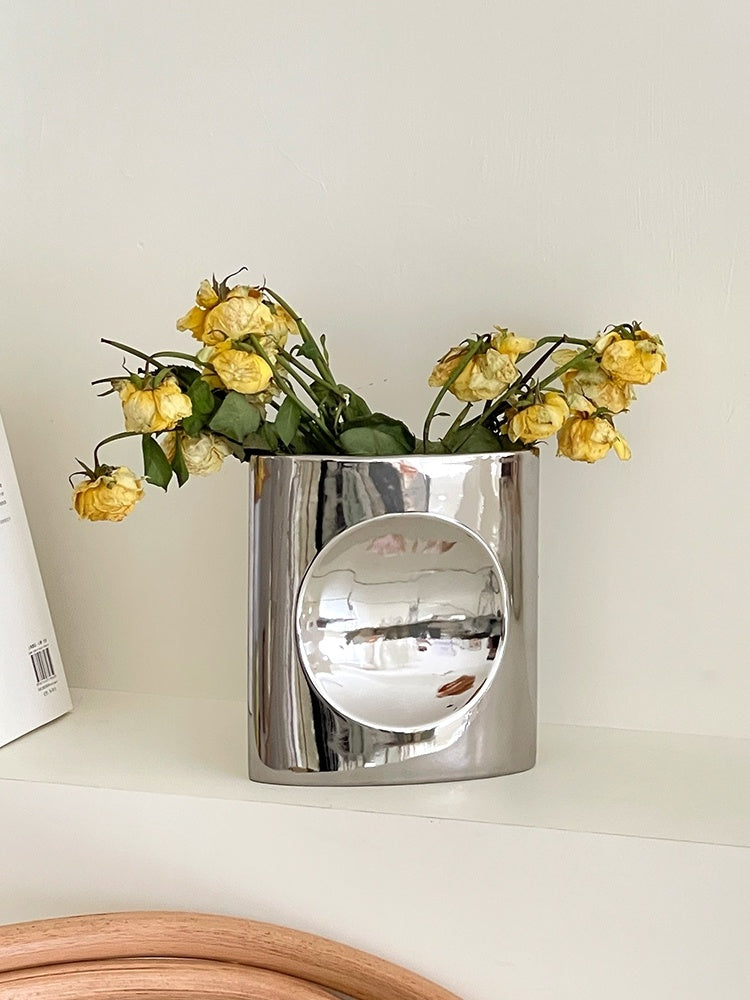 Mirror Silver Geometric Architecture Minimalist Moon Phase Vase