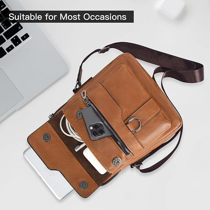 Retro Style Vertical Sloping Backpack, Fashionable Brown Single Shoulder Backpack, Multiple Compartments, Adjustable Shoulder Strap, Business Casual, Durable Cloth Bag Small Sloping Backpack, Glowing