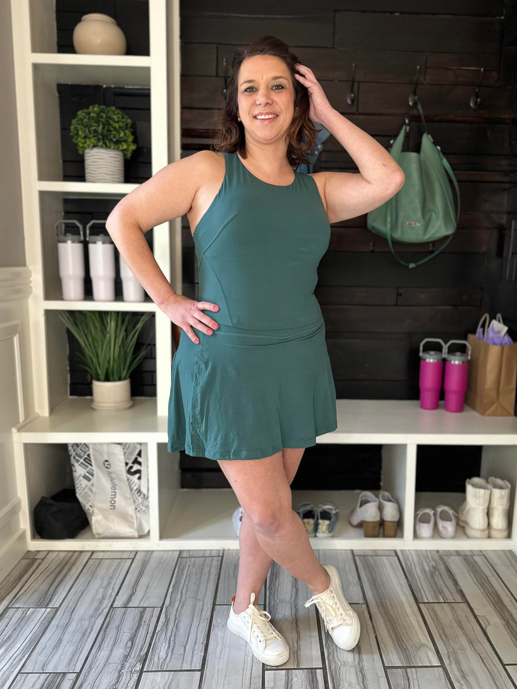 Get Moving Racer Back Crop Tank in Everglade Green