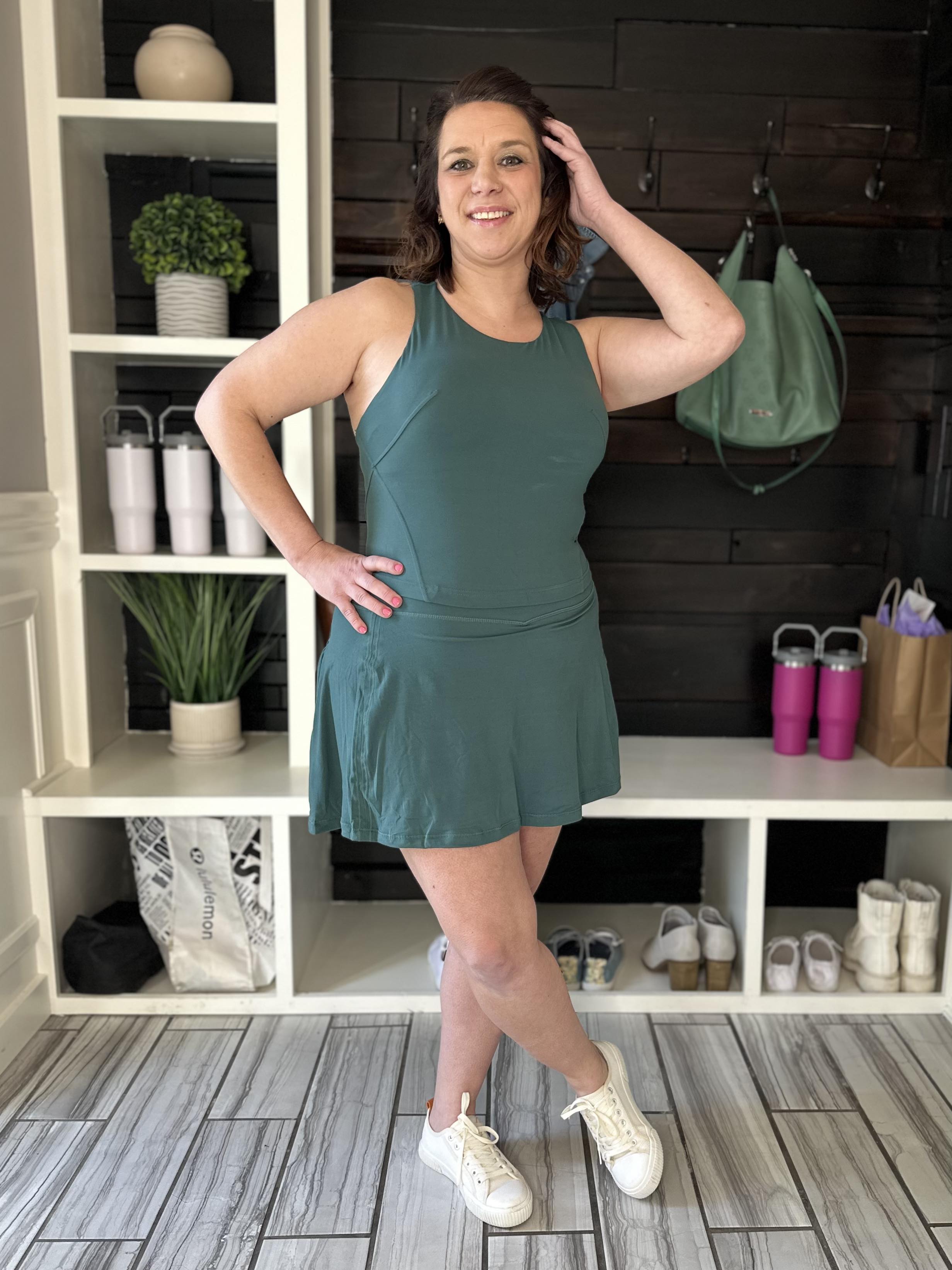 Get Moving Racer Back Crop Tank in Everglade Green