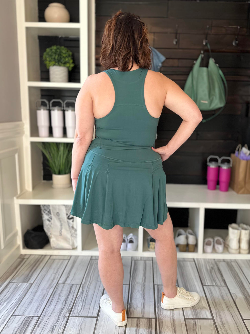 Get Moving Racer Back Crop Tank in Everglade Green