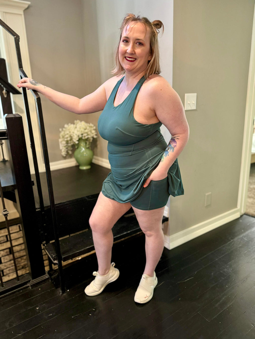 Get Moving Racer Back Crop Tank in Everglade Green