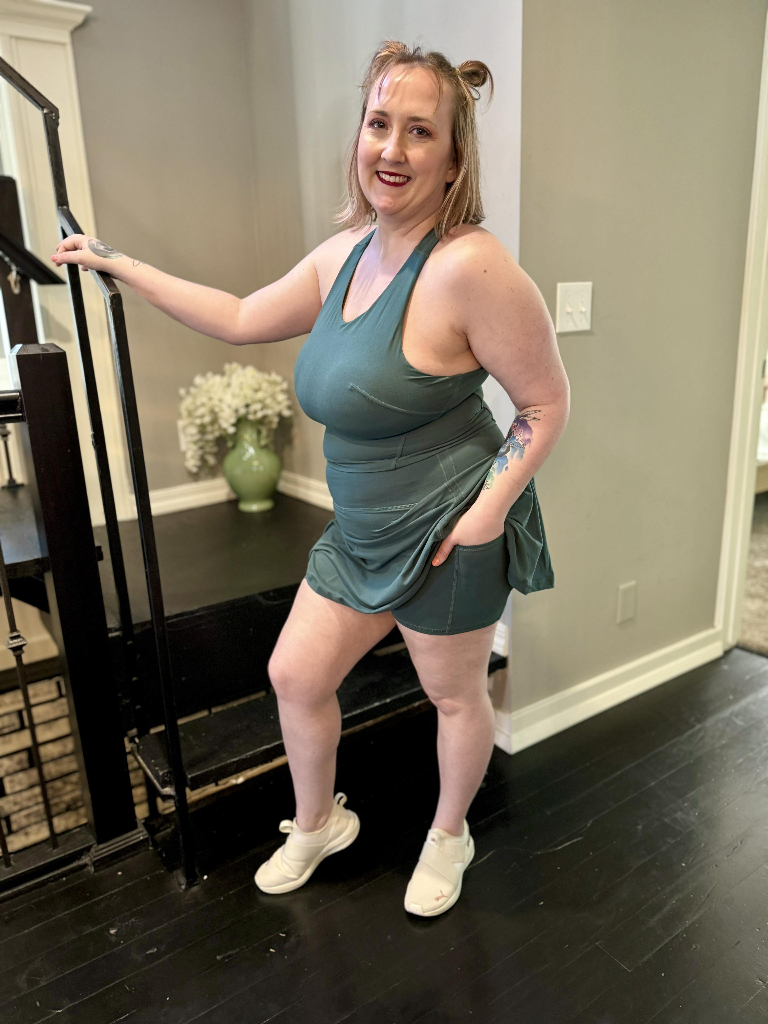 Get Moving Racer Back Crop Tank in Everglade Green