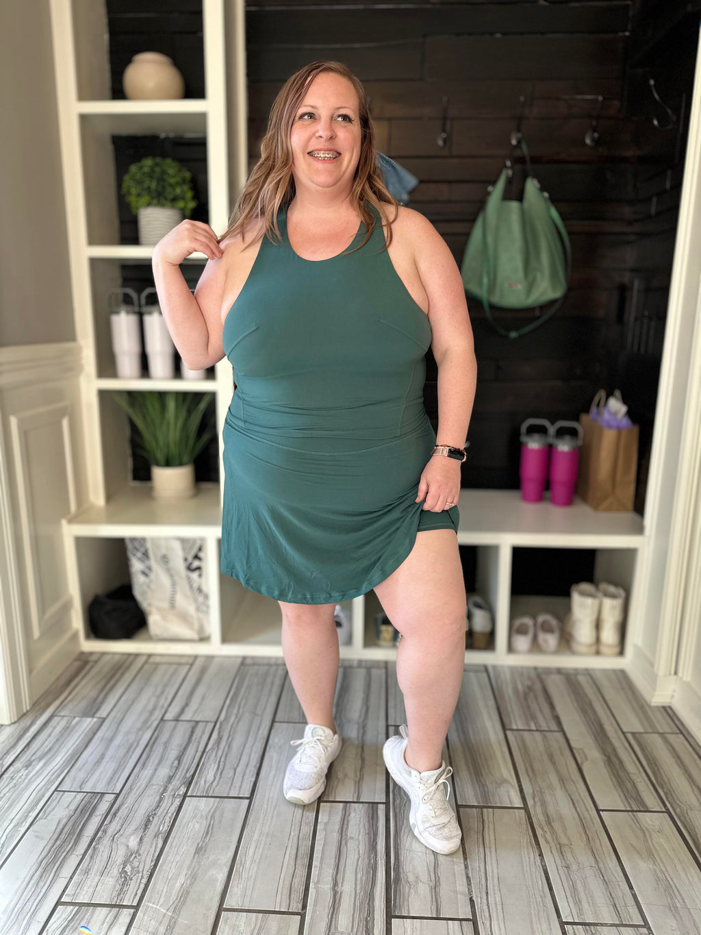 Get Moving Racer Back Crop Tank in Everglade Green