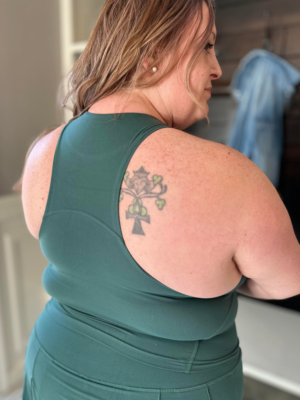Get Moving Racer Back Crop Tank in Everglade Green