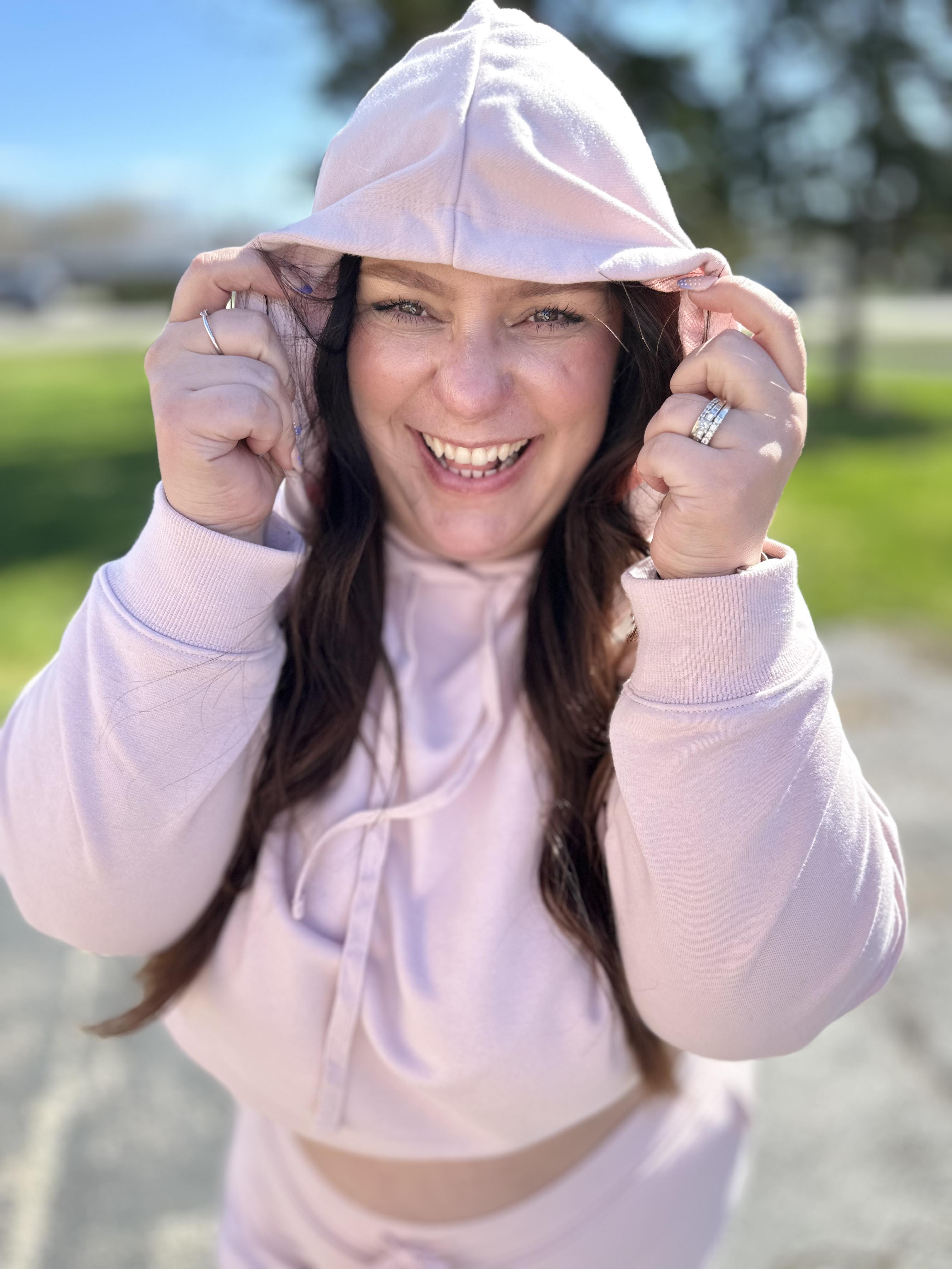 Had Me in the First Half Pullover Hoodie in Baby Pink