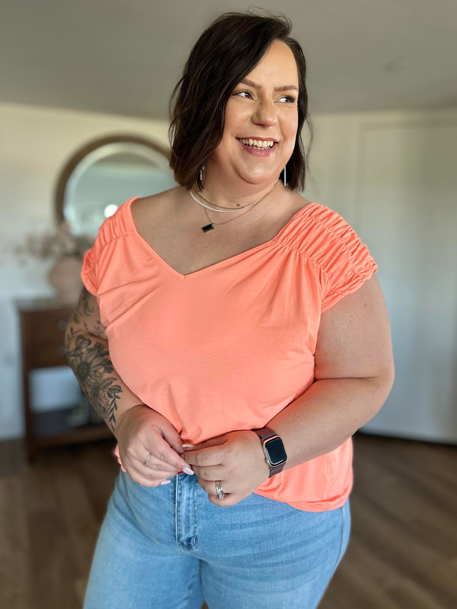 Ruched Cap Sleeve Top in Emerald