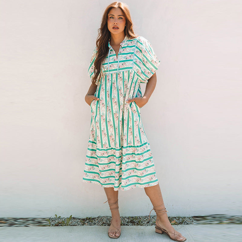 Multi-Color Loose Slim Fit Printed Long Dress For Women