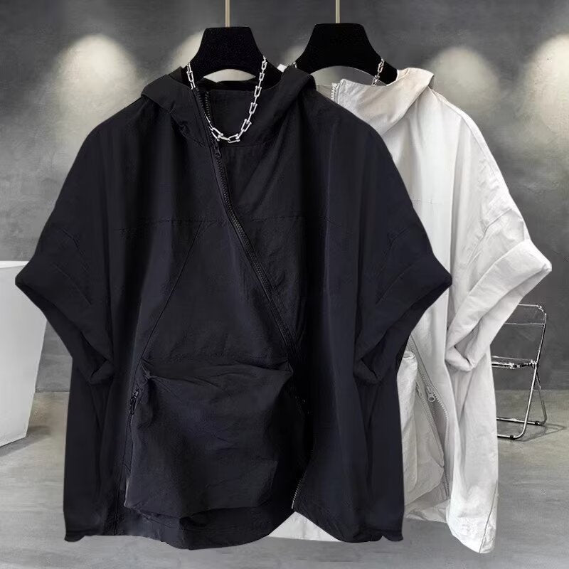 Men's Summer Zipper Design Hooded Short-sleeved T-shirt