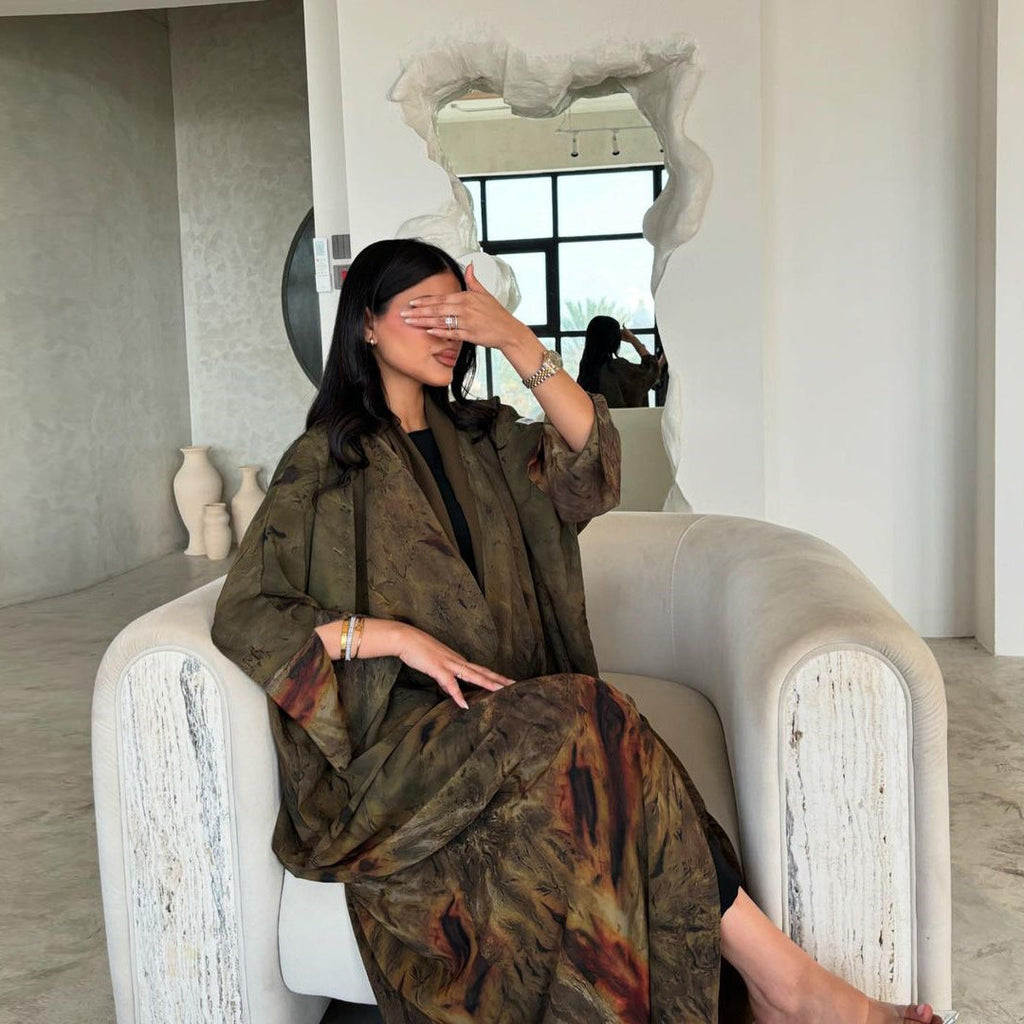 Coat Chiffon Printed Fashion Robe Shawl Dress Outer Wear Muslim Dubai