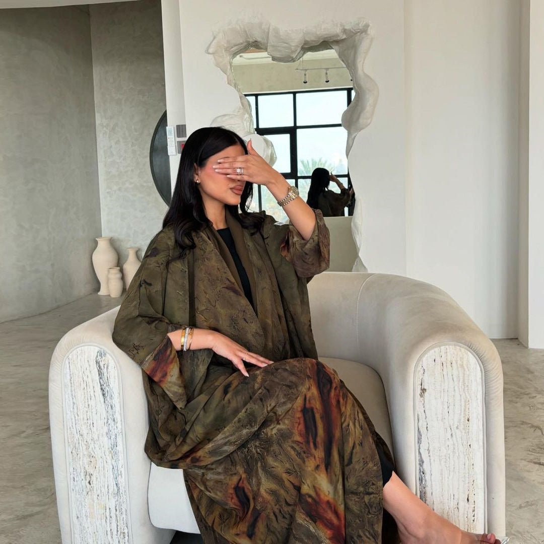 Coat Chiffon Printed Fashion Robe Shawl Dress Outer Wear Muslim Dubai