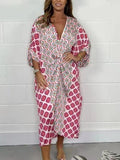 V-neck Printed Plus Size Loose Waist Dress Women