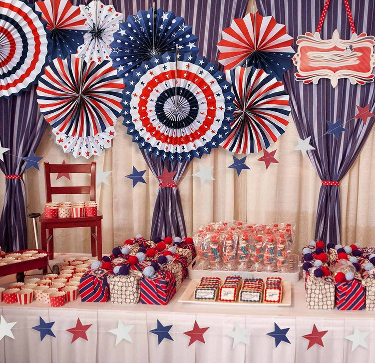 Red, White And Blue Hanging Paper Fan Party Supplies Background Wall Decoration
