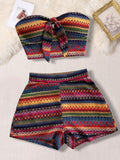 Women's Sexy 2pcs Set  Summer  Colorful Striped Elastic Suitable For Vacation And Daily Travel