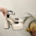 Platform Square Toe Buckle Chunky Heel High Heels