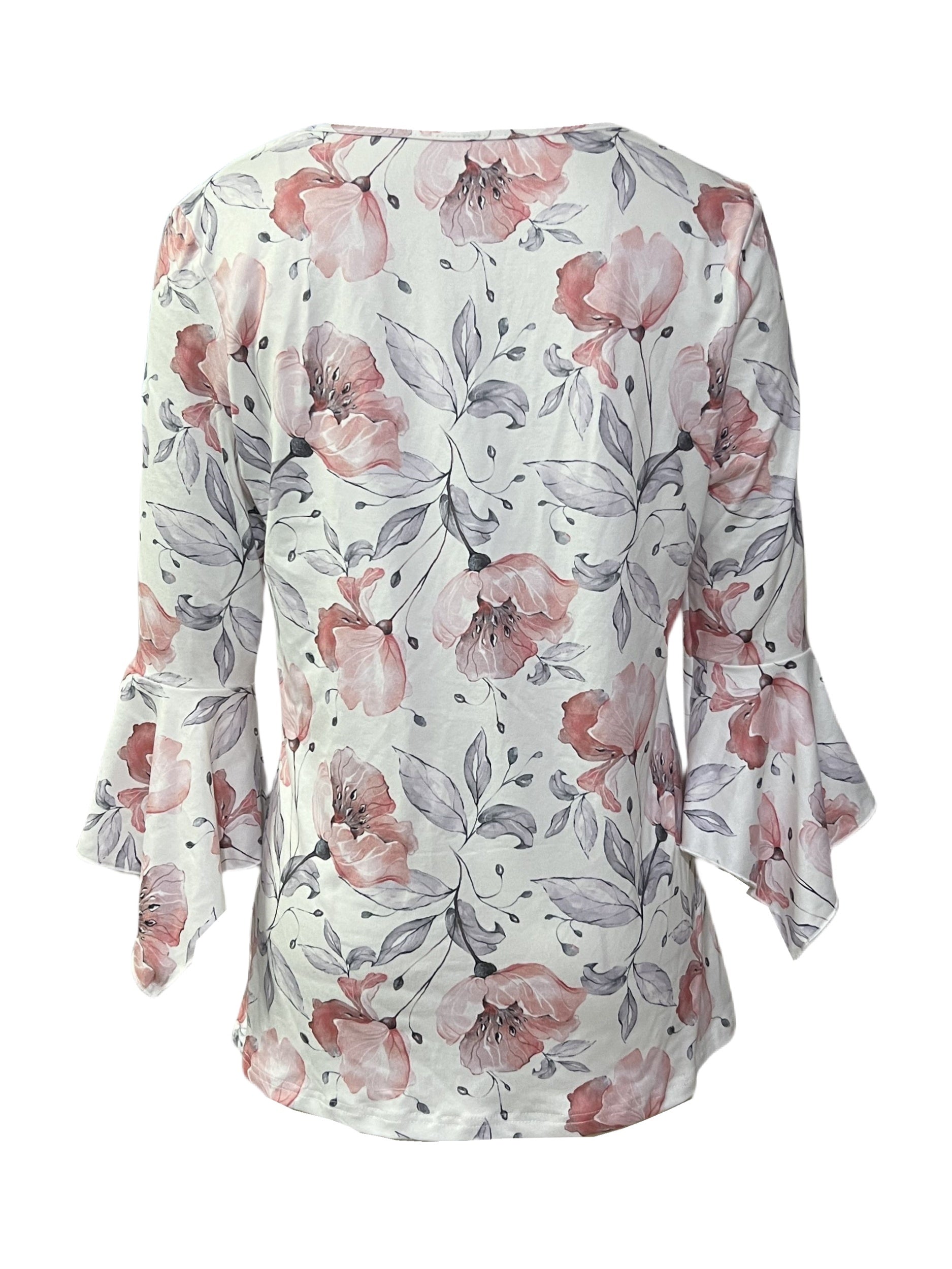 Spring And Autumn New Printed Spike Button Irregular Three-quarter Sleeve T-shirt Casual Top