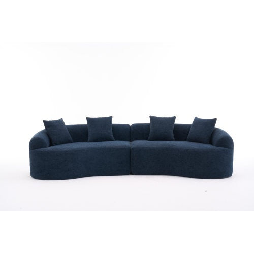 LY-025 COMPRESSION SOFA4 Seater Blue Sofa With Wood Grain Chenille Fabric, 30D ,60 Hardness Full Sponge,4 Pillows For Living Room, Home Furniture Sleeper Sectional Sofa For Apartment