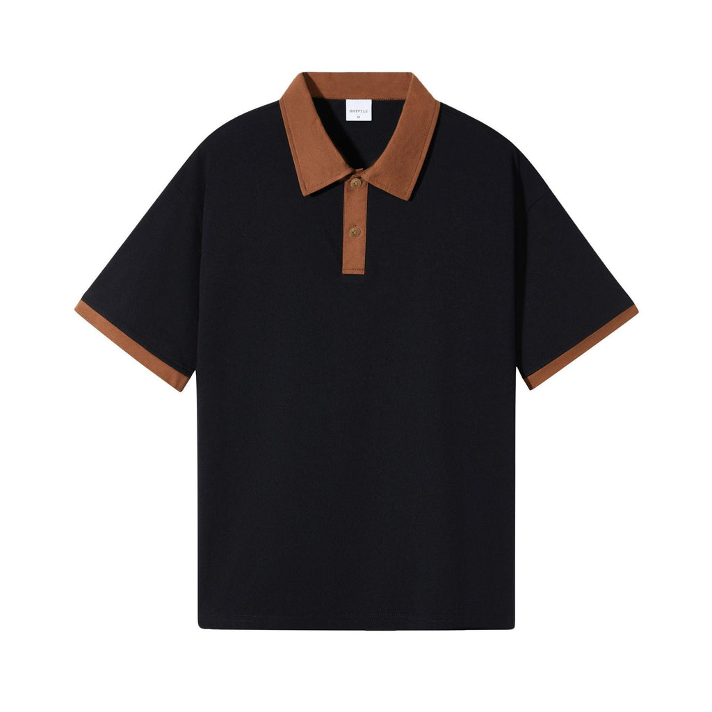 Japanese Fashion Brand Casual Contrast Color Lapel Short Sleeve