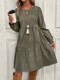 Women's Casual Solid Color Ruffle Sleeve Midi Dress Spring And Autumn