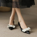 Genuine Leather French Retro Plus Size All-match Bow Pointed Toe Low-cut Shoes Women