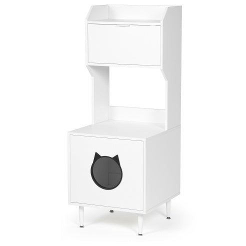 Litter Box Enclosure With Shelves And Doors White Wooden Hidden Cat Litter Box Furniture Industrial Indoor Cat House Washroom Pet Crate Storage Cabinet