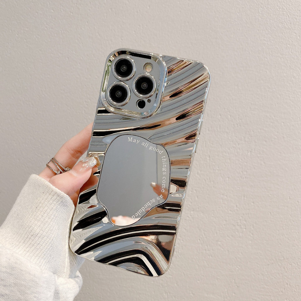 Advanced Silver Applicable To 16 Protective Case 15PROMAX Water Ripple Mirror Drop-resistant Phone Case