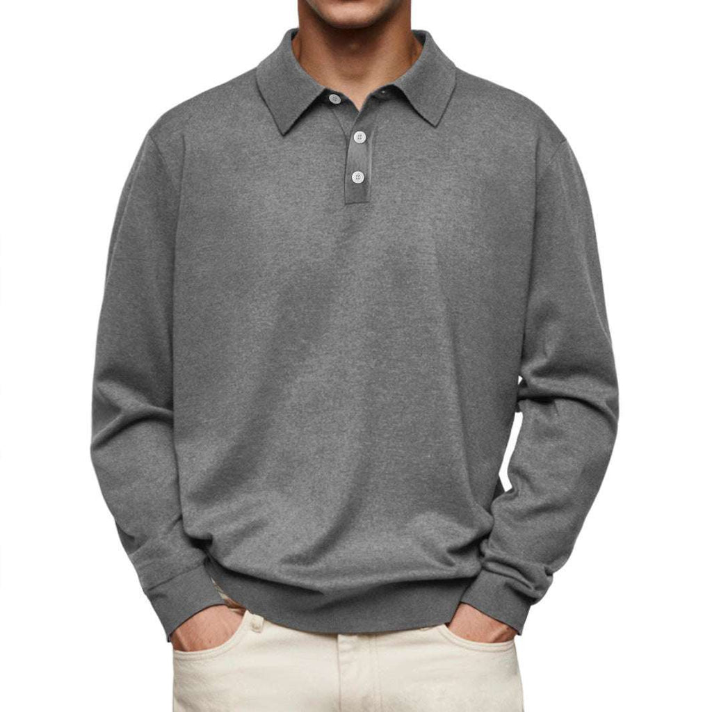 Long Sleeve V-neck Buttons Men's Casual Jacket Polo Shirt