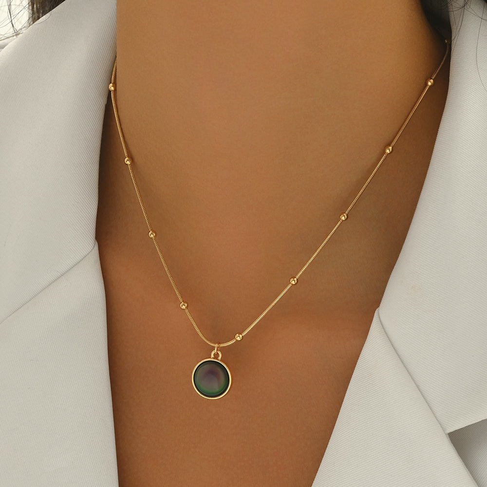 Lxalry 18K Gold-Plated Mood Responsive Necklace   Stainless Steel Modern Minimalist Jewelry With Color Shifting Resin Pendant  Hypoallergenic Skin Safe Gift For Women Wife Mom Stainless Steel Jewelry