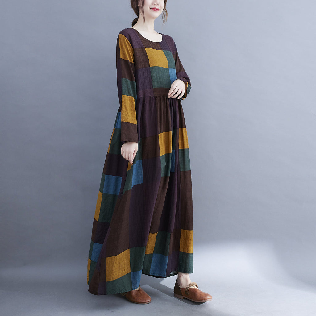 Literary Plus Size Plus Fertilizer Plus Printing Long-sleeved Dress