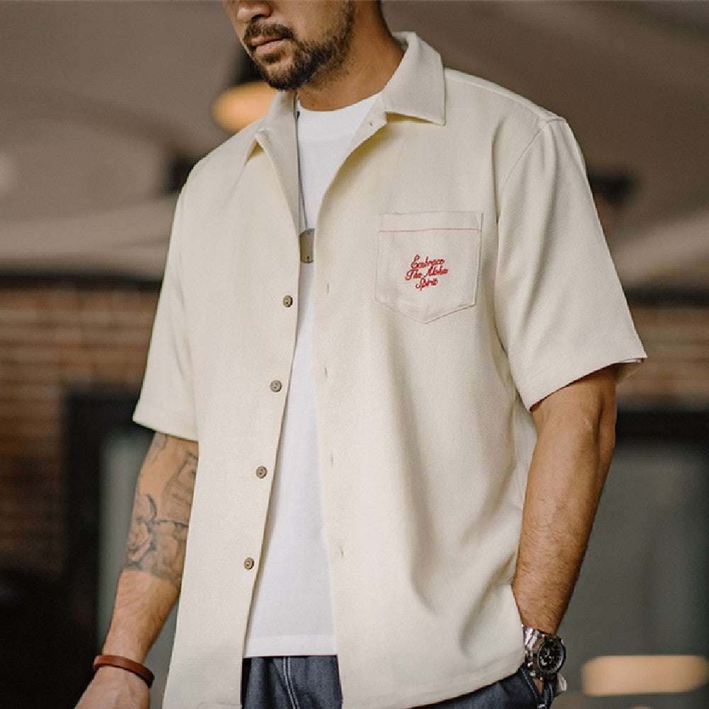 Bamboo Pattern Cuban Collar Shirt For Men