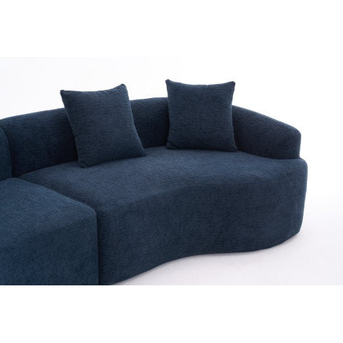 LY-025 COMPRESSION SOFA4 Seater Blue Sofa With Wood Grain Chenille Fabric, 30D ,60 Hardness Full Sponge,4 Pillows For Living Room, Home Furniture Sleeper Sectional Sofa For Apartment