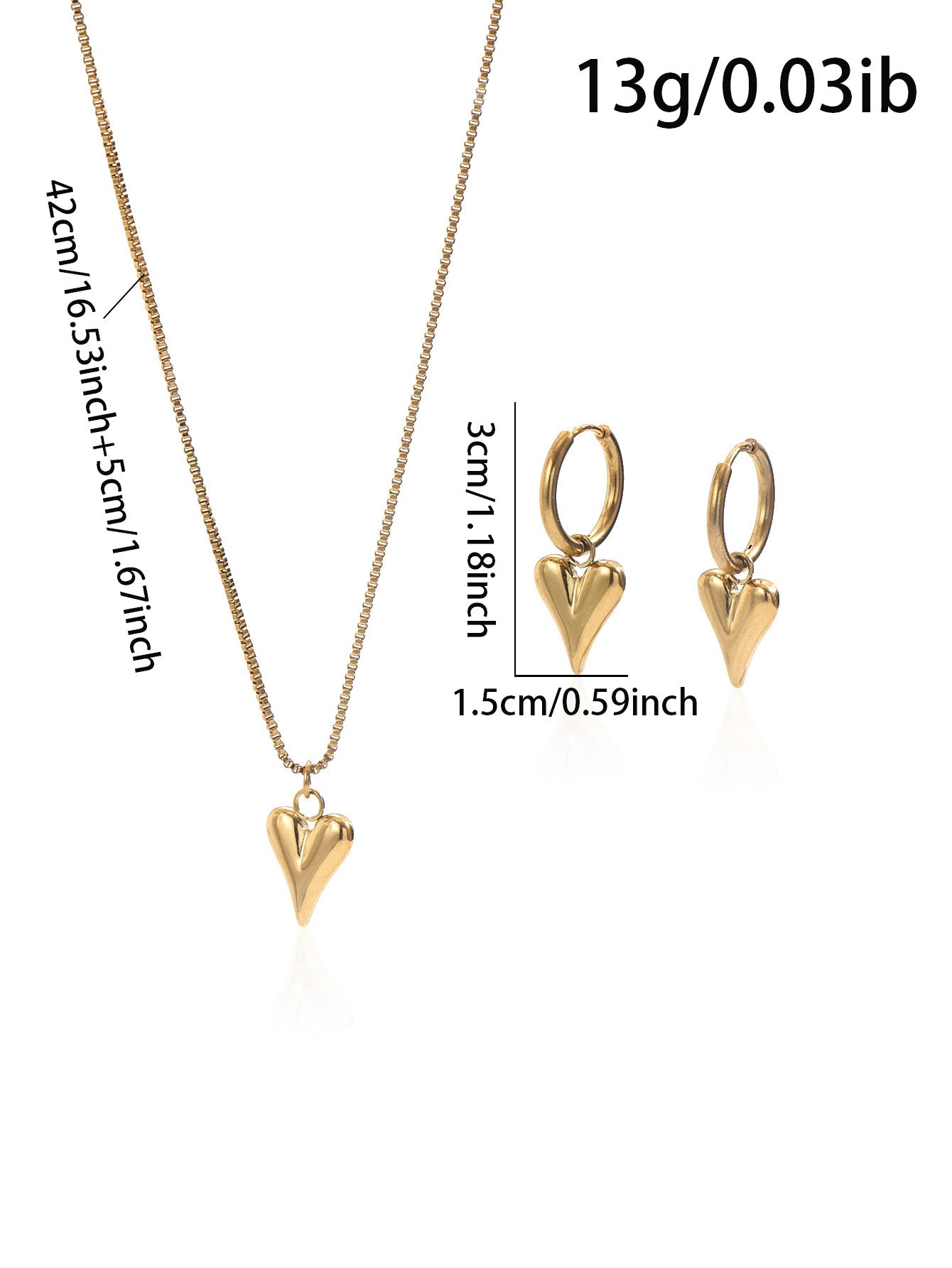 Lxalry 18K Gold Plated Stainless Steel Heart Mirror Jewelry Set  Hypoallergenic Skin Safe Necklace   Earrings For Daily Evening Wear Never Fade Handmade Luxury Gift For Her