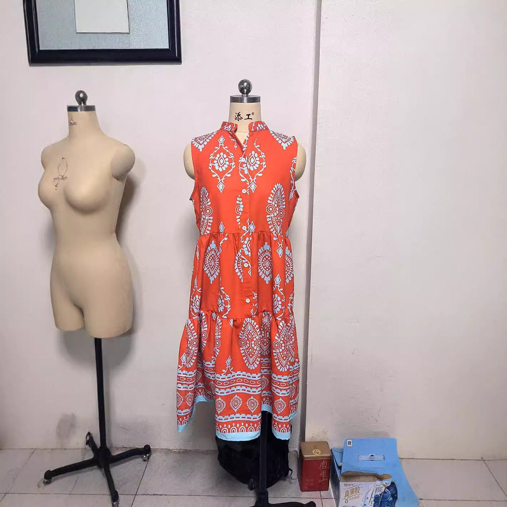 Women's Shirt Collar Sleeveless Long Dress