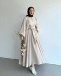 Muslim Fashion Suit Bishop Sleeves Top Swing Mid-length Dress Set